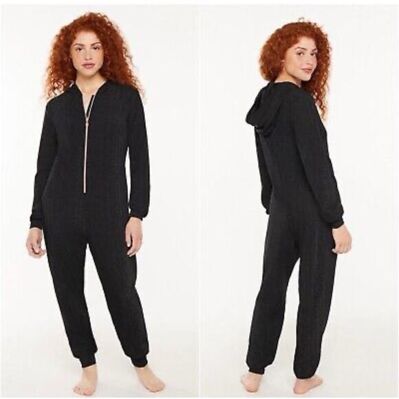 Savage x Fenty Sleep & Shine Black Shimmer Glitter Zip Front Jumpsuit - Picture 1 of 8